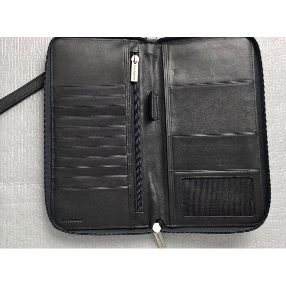 Brookstone Travel Wallet Soft Black Nappa Leather For Passport Air Tickets Cards